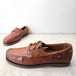 Polo Ralph Lauren Boat Shoes Leather Brown Preppy Business Casual Loafer Shoe 12